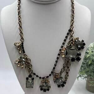 J. Crew Asymmetrical Drape Topaz Black Gray Rhinestone‎ Necklace